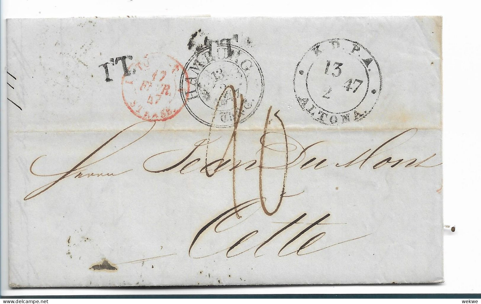 K.D.P.A. Dänisches Postamt In ALTONA 001 - Mit Thurn + Taxis Weiter Nach Frankreich 13.2.1847 - ...-1851 Voorfilatelie