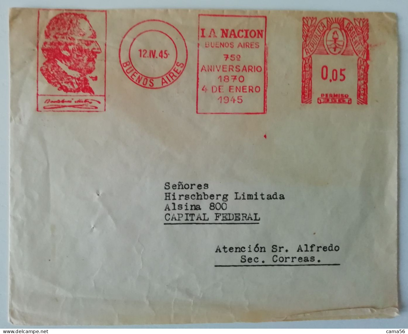 EMA Argentina 1945 - Bueno Aires La Nacion 75° Anniversario - Franking Labels