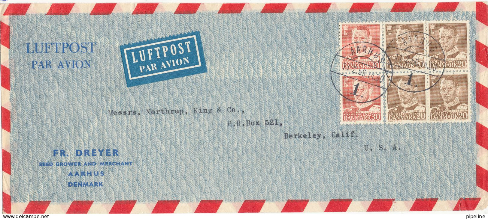 Denmark Air Mail Cover Sent To USA Aarhus 11-2-1956 Fr. Dreyer Seed Grower And Merchant - Luchtpostzegels