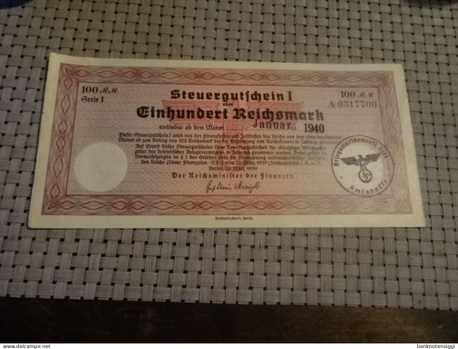 Steuergutschein I 100 Reichsmark  Januar V940 - 100 Reichsmark