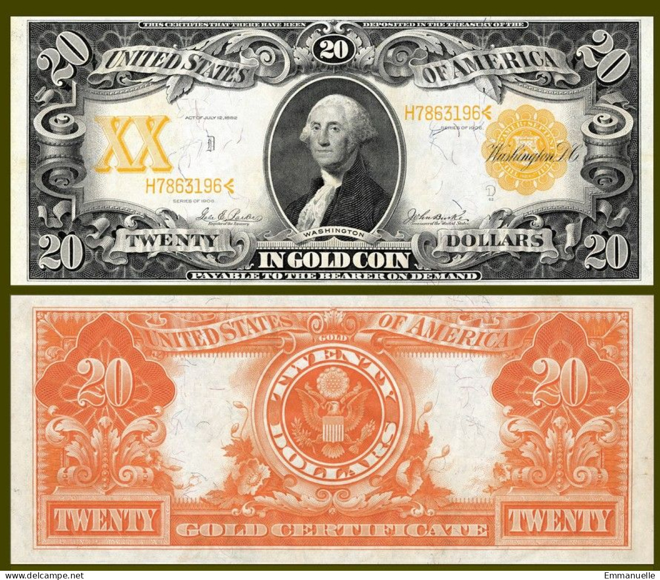 COPIE - USA 1906 20 DOLLARS IN GOLD LARGE SIZE -REPRODUCTION - Gold Certificates – Títulos Oro (1882-1922)