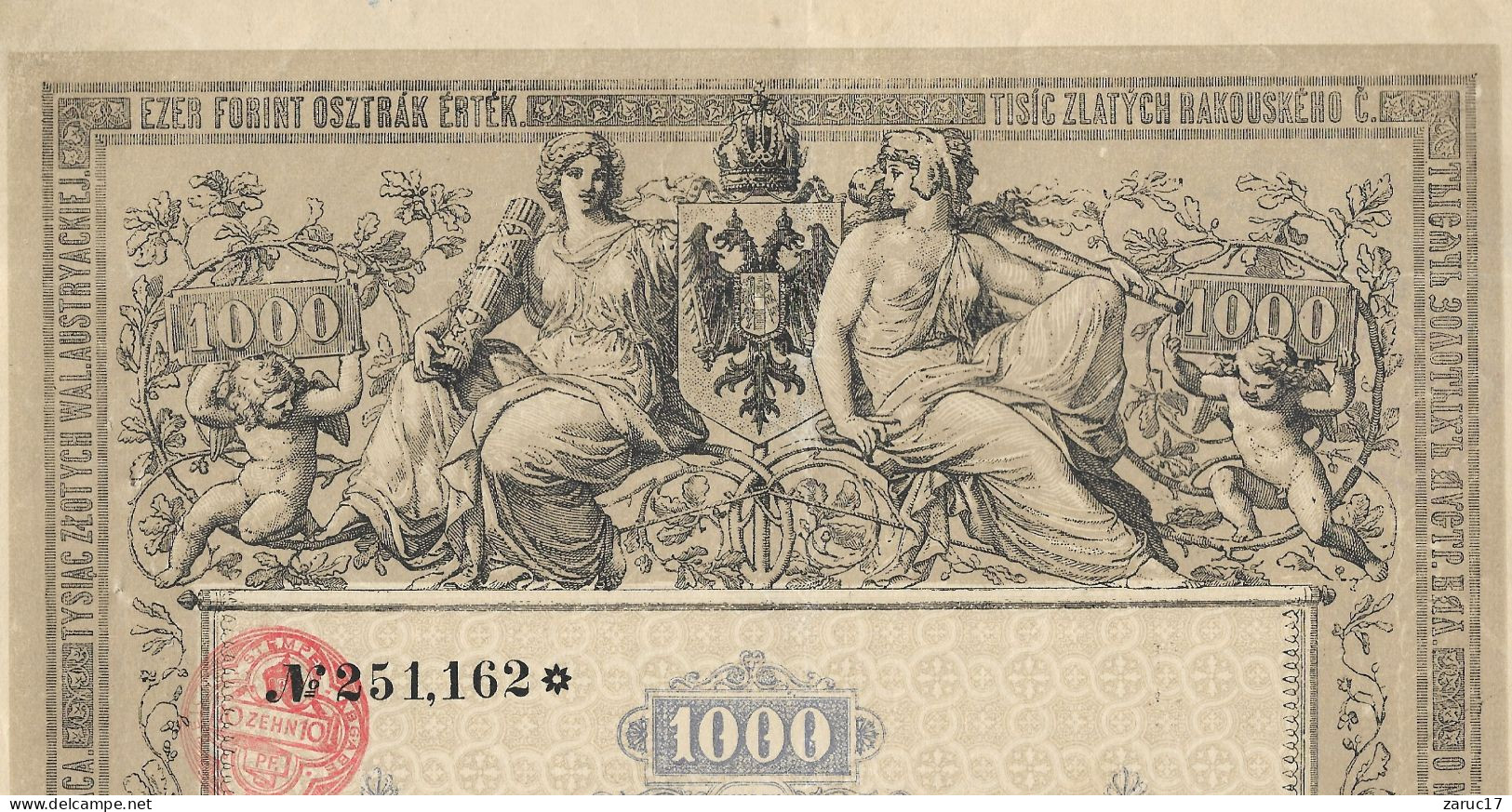 ACTION De 1896 Action STAATSFCHULDVERFCHREIBUNG 1000 Florins AUTRICHE Avec COUPONS  JOLIE GRAVURE - Banque & Assurance