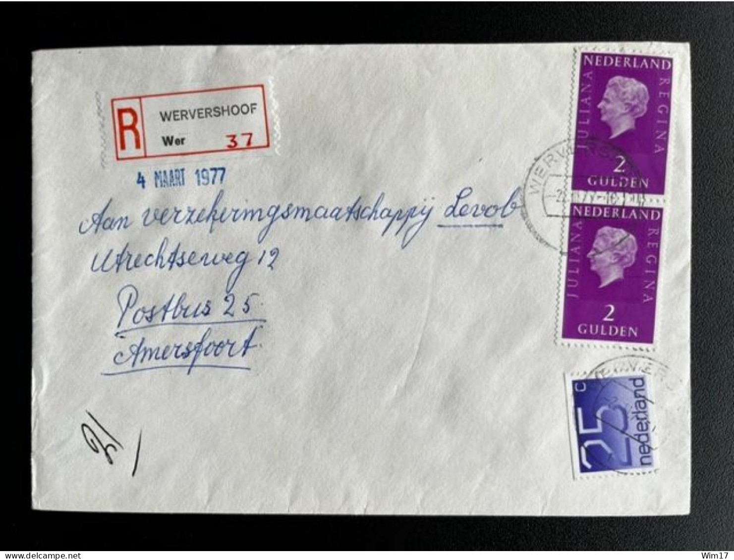 NETHERLANDS 1977 REGISTERED LETTER WERVERSHOOF TO AMERSFOORT 02-03-1977 NEDERLAND AANGETEKEND - Covers & Documents