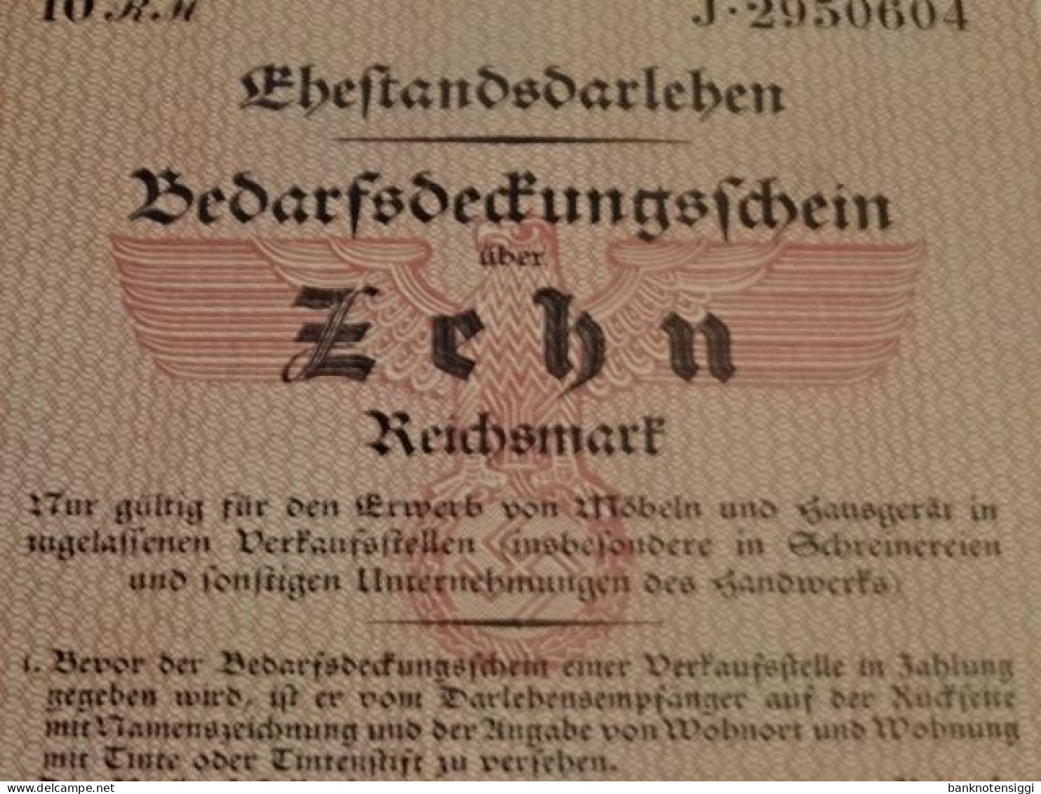 Ehestandesdarlehen. 10 Reichsmark   20 Juli 1933 - 100 Reichsmark
