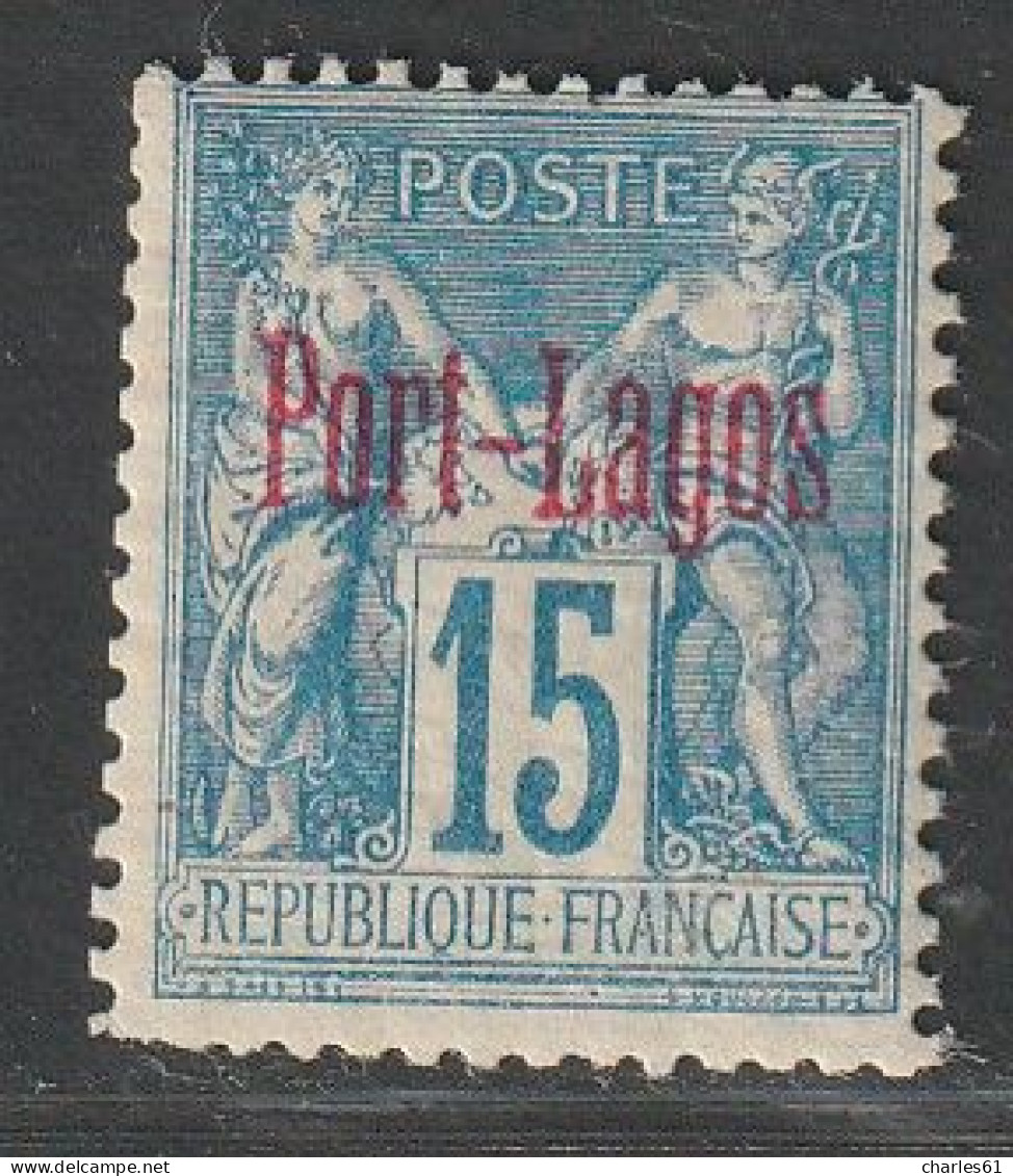 PORT LAGOS - N°3 ** (1893) 15c Bleu : Surcharge Carmin. - Ongebruikt