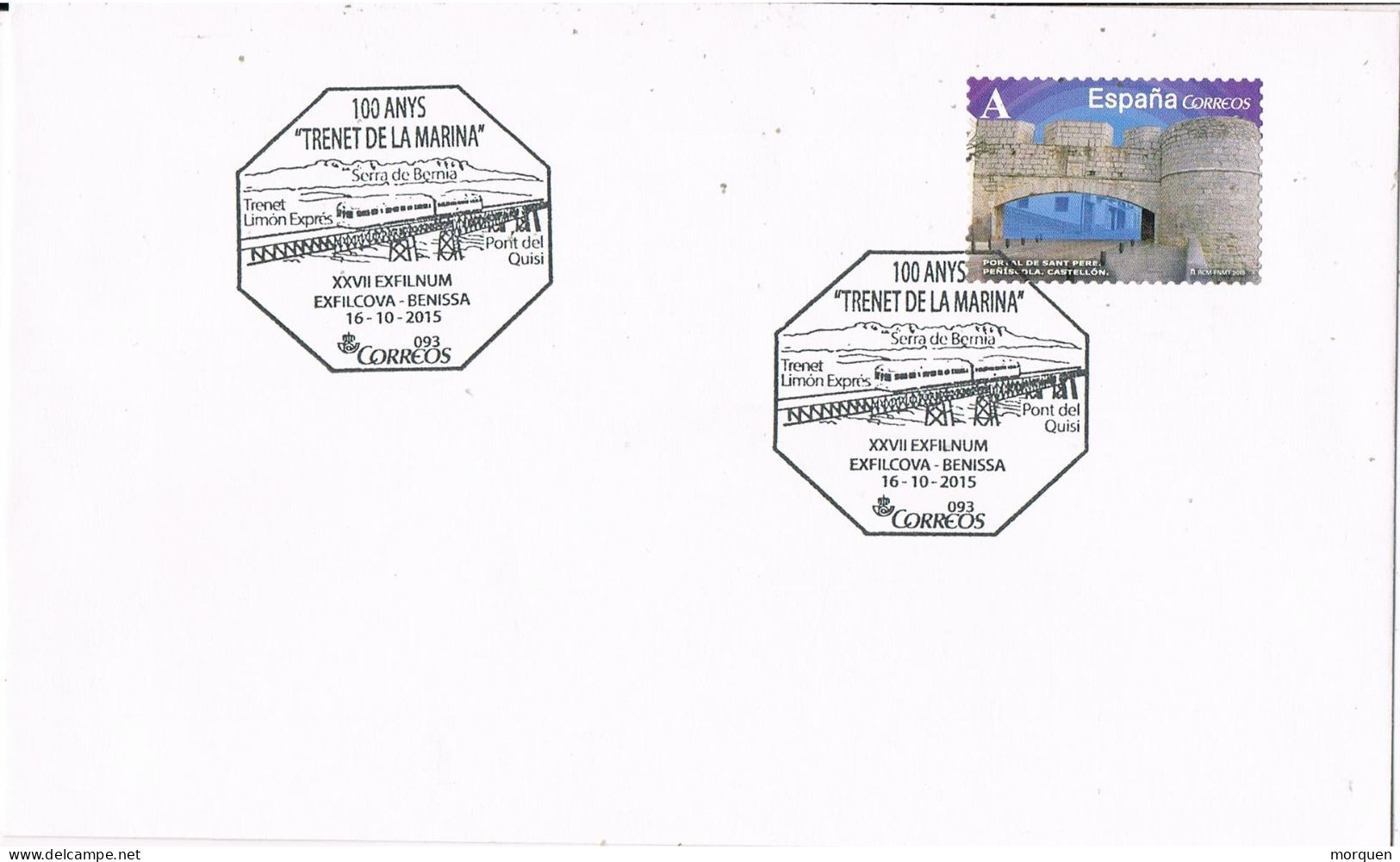 52849. Carta BENISSA (Alicante) 2015. Ferrocarril. Centenario Trenet De La Marina, Serra De Bernia - Lettres & Documents
