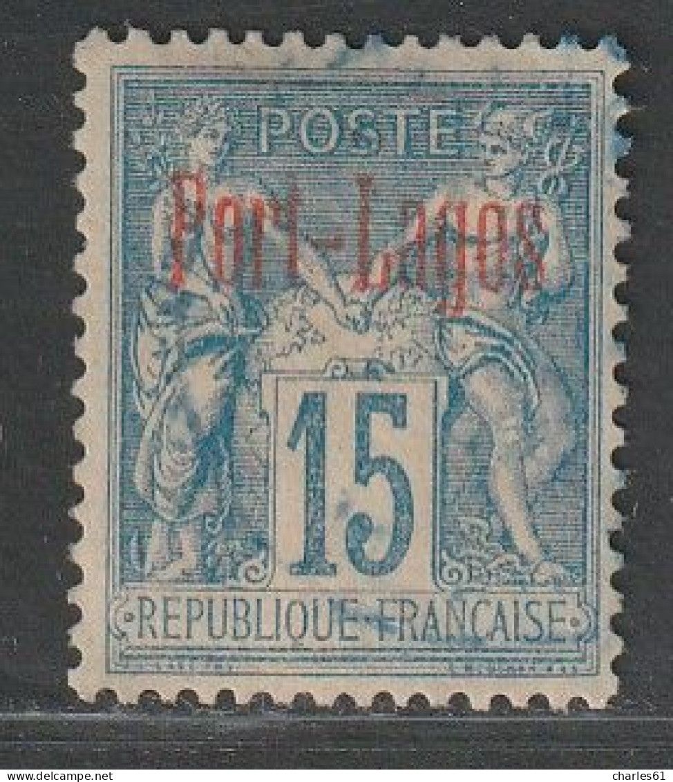 PORT LAGOS - N°3a Obl (1893) 15c Bleu : Surcharge Rouge. - Usati