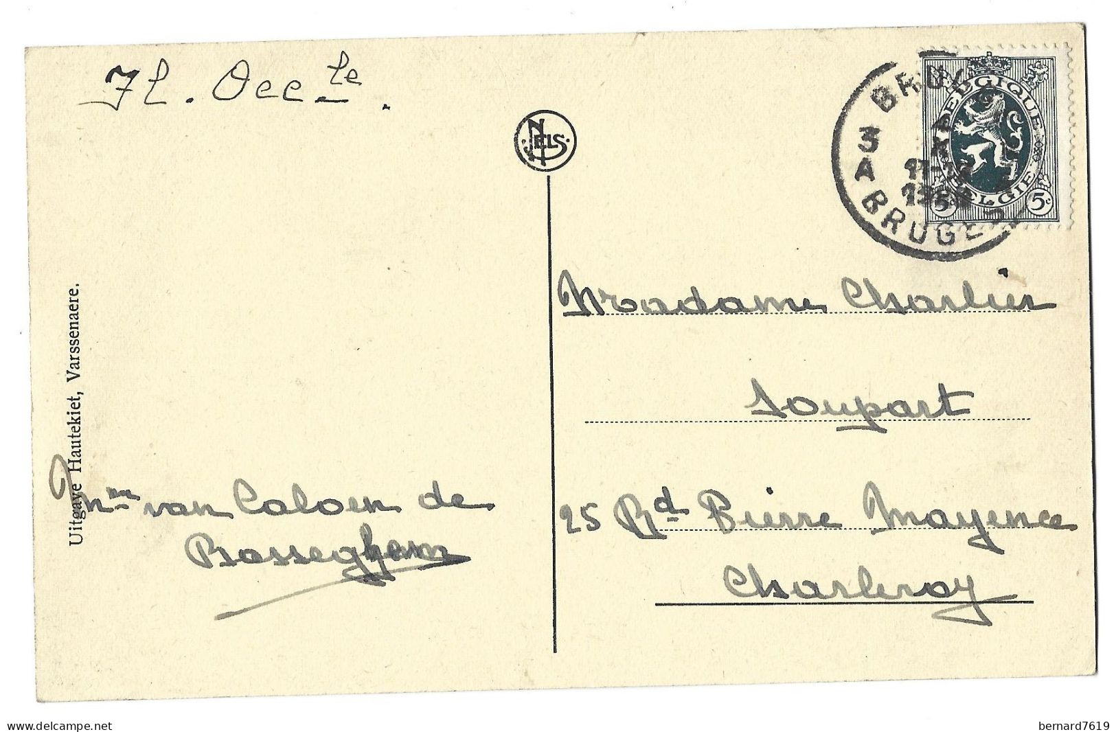 Belgique  - Varssenaere  - Kaiseel  Van Straet-  Carte Signe  Mme  Van Caloin De Basseghen - Jabbeke