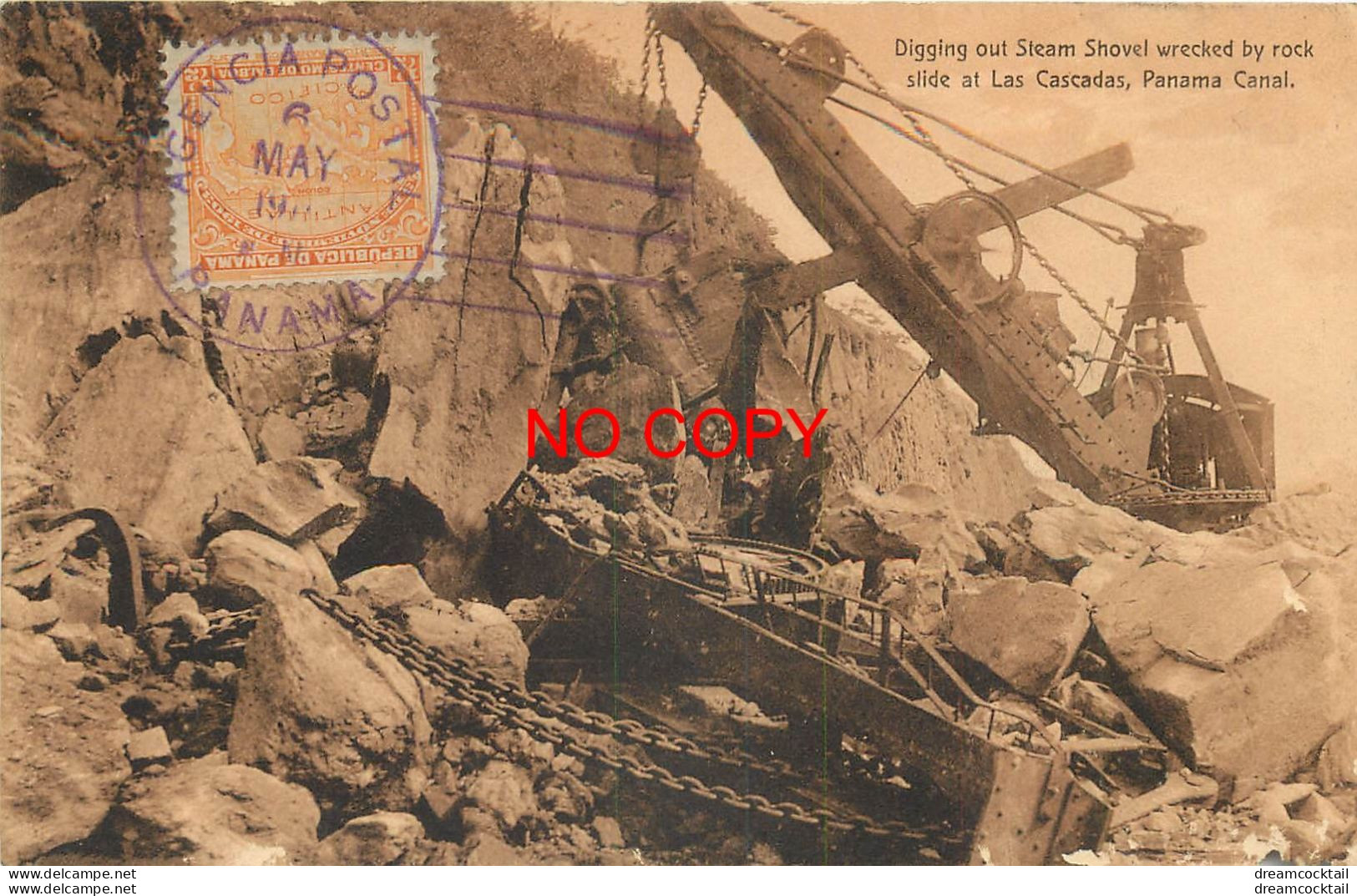 (B&P) PANAMA Canal. Digging Out Steam Shovel Wrecked By Rock Slide At Las Cascadas 1911 (manque Morceau Coin Droit)... - Panama