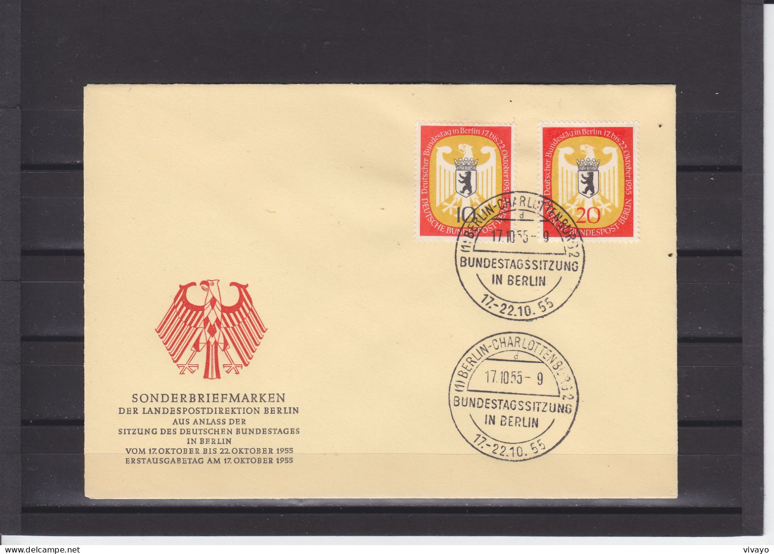 BERLIN - FDC - 1955 - GERMAN PARLIAMENT - Mi. 129/130 - 1948-1970