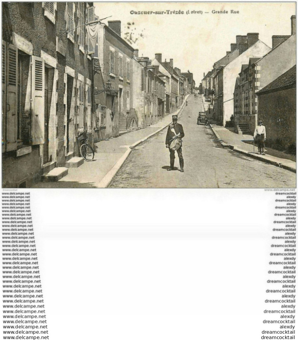 45 OUZOUER-SUR-TREZEE. Le Facteur Crieur Tambour Et Son Vélo Sur Grande Rue 1931 - Ouzouer Sur Loire