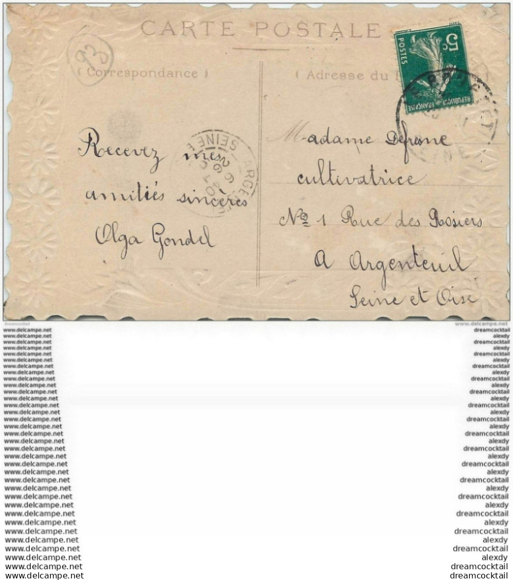 93 LE BLANC MESNIL. Carte Moirée Bon Souvenir Et Amitié 1910. Bords Découpés Artistiquement - Le Blanc-Mesnil
