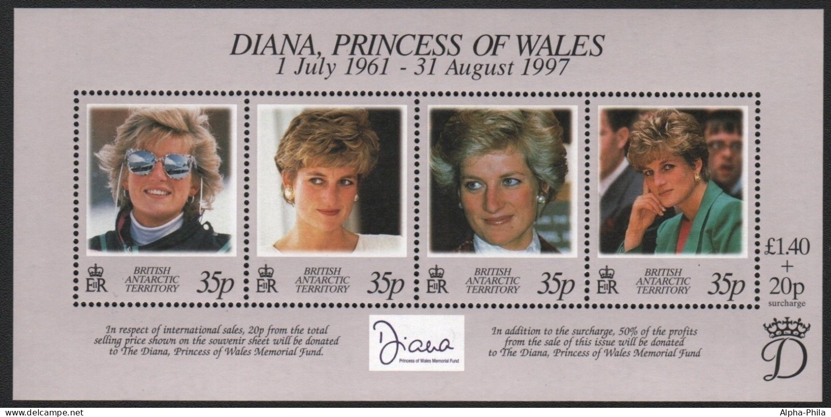 BAT / Brit. Antarktis 1998 - Mi-Nr. Block 7 ** - MNH - Tod Von Prinzessin Diana - Ongebruikt