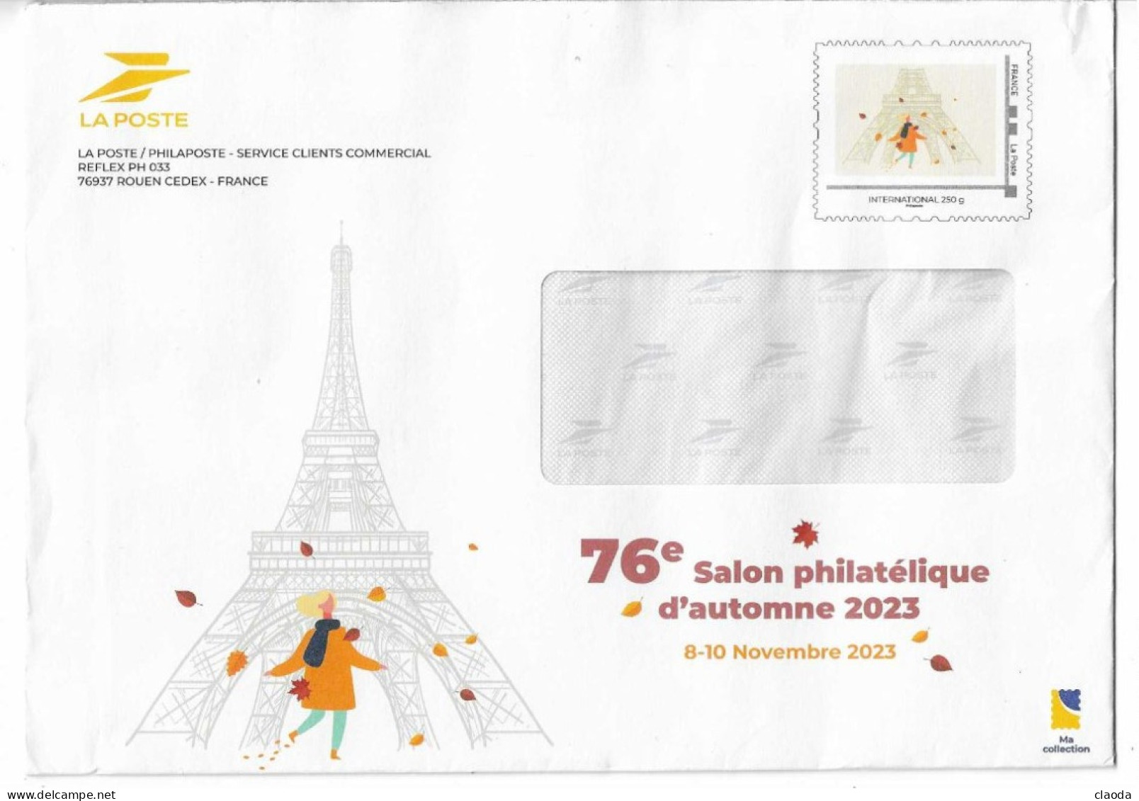 20004 -ENTIER POSTAL  La Poste Phil@poste  -2023  - 76éme SALON PHILAT2LIQUE D'AUTOMNE - International  250 Grs - - Prêts-à-poster:Stamped On Demand & Semi-official Overprinting (1995-...)