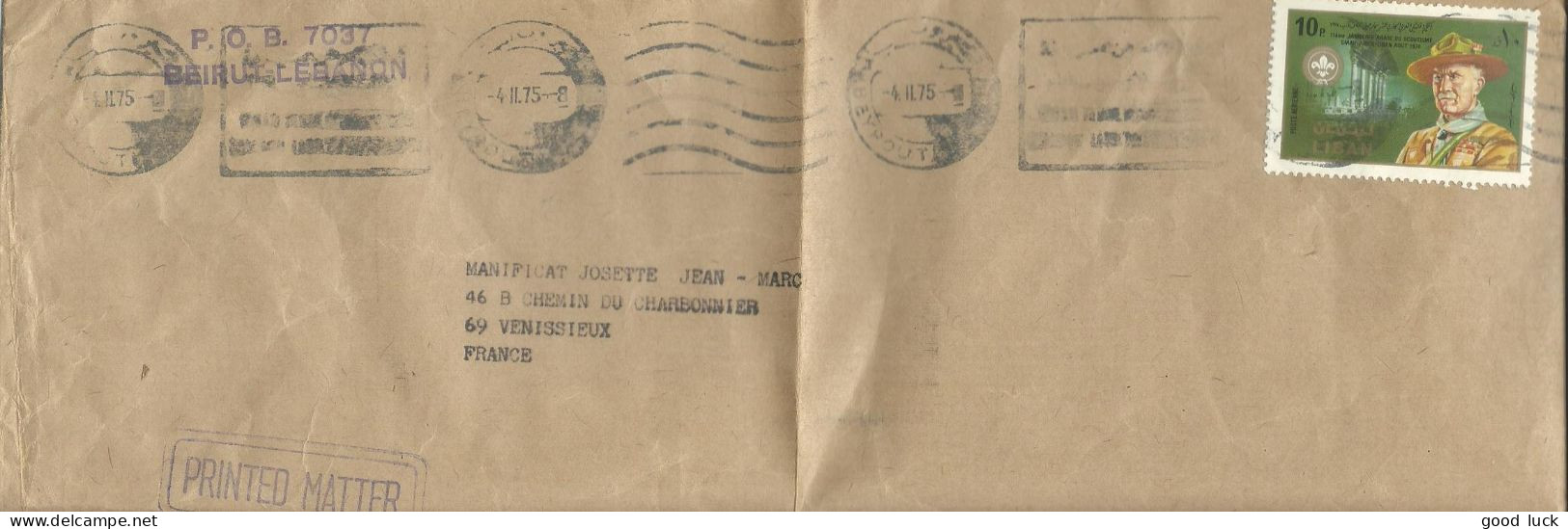 LIBAN LETTRE 10p POUR VENISSIEUX ( RHONE ) DE 1975  LETTRE COVER - Lebanon