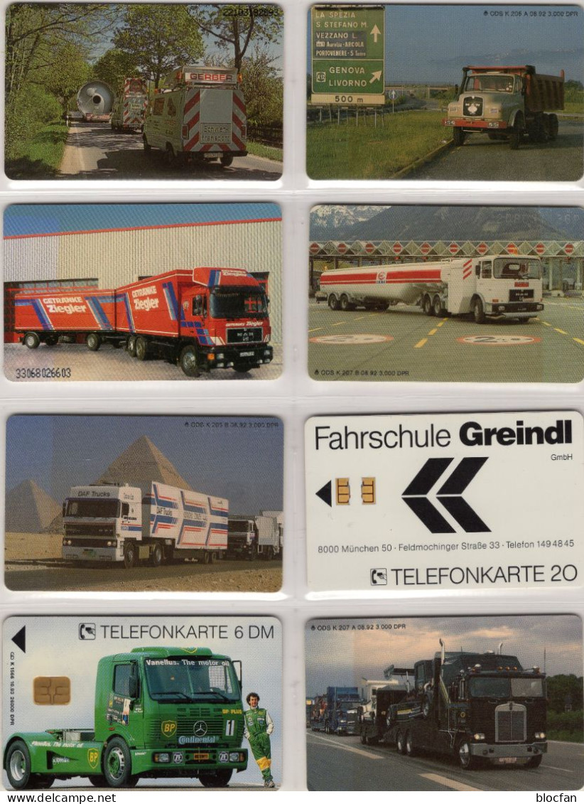 Trucks 8TK K 205A+B, 207A+B,260,315,563,1566 ** 220€ LKW Fahrschule Schwerlast-Autos Transport TC Cars Telecards Germany - Publicité