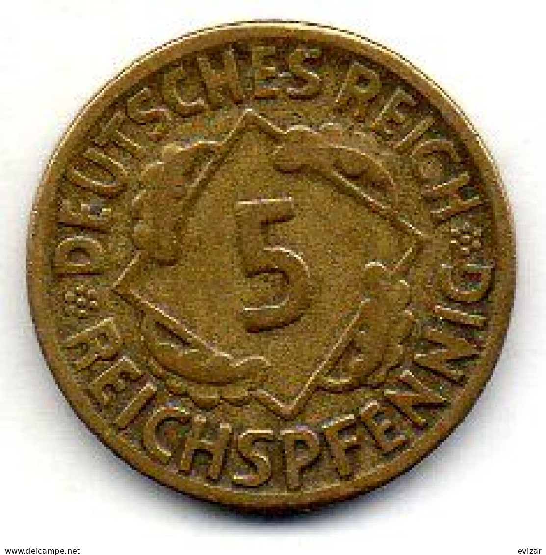 GERMANY - WEIMAR REPUBLIC, 5 Reichs Pfennig, Aluminum-Bronze, Year 1925-D, KM # 39 - 5 Renten- & 5 Reichspfennig