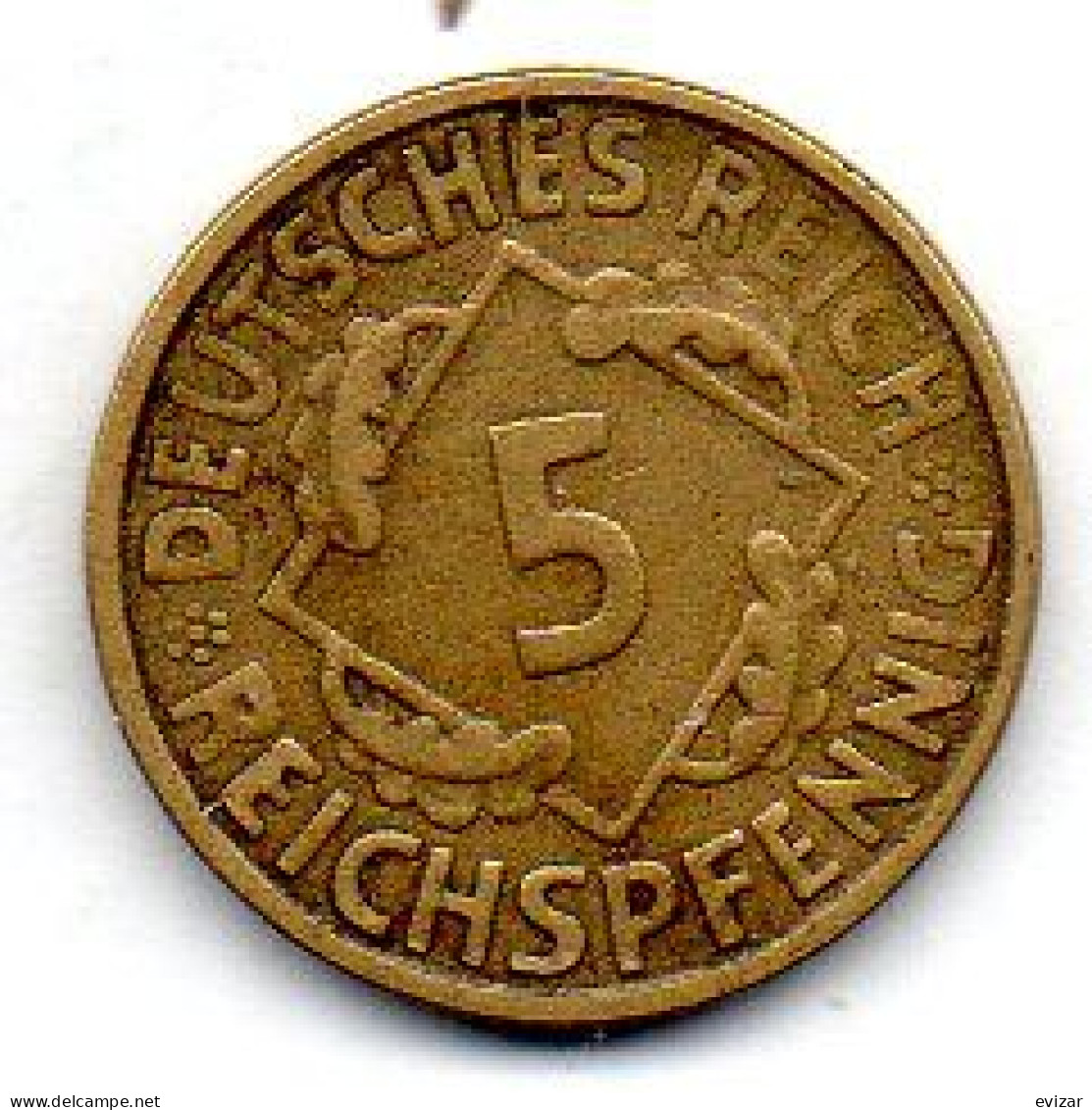 GERMANY - WEIMAR REPUBLIC, 5 Reichs Pfennig, Aluminum-Bronze, Year 1925-E, KM # 39 - 5 Rentenpfennig & 5 Reichspfennig