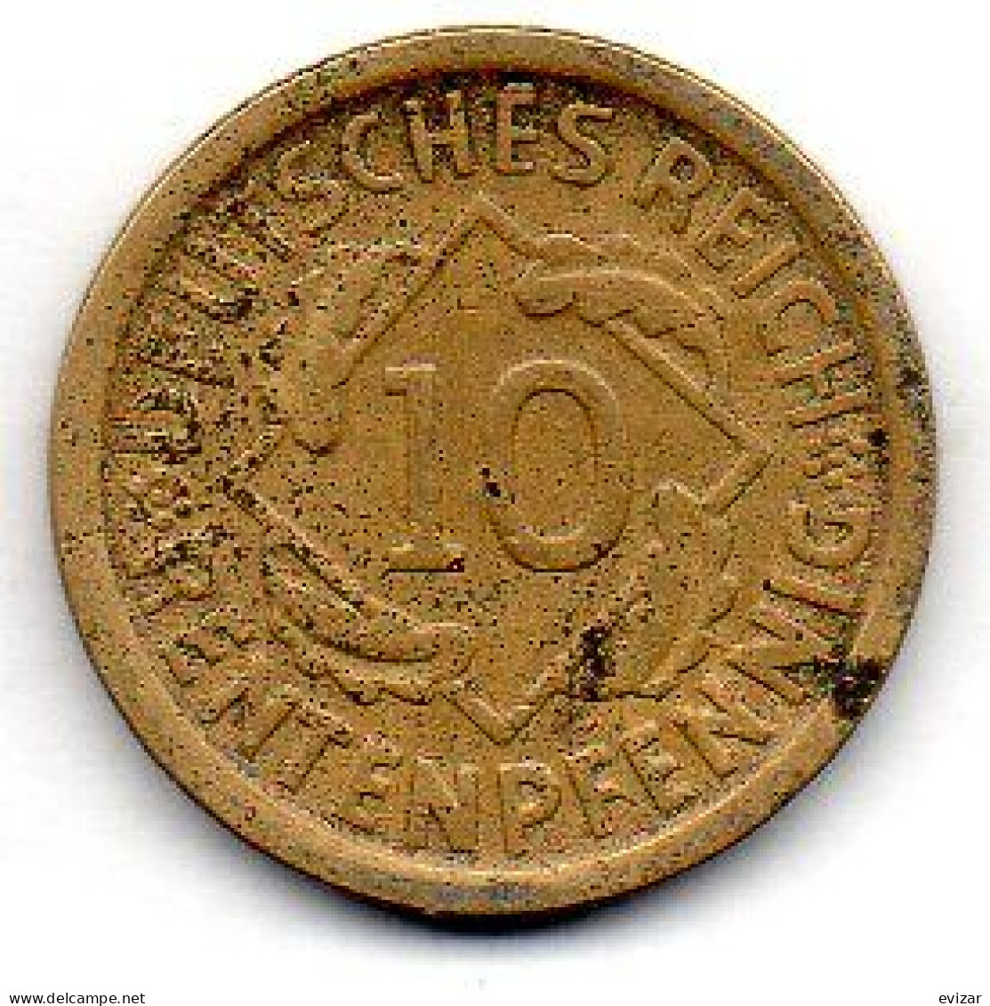 GERMANY - WEIMAR REPUBLIC, 10 Renten Pfennig, Aluminum-Bronze, Year 1924-D, KM # 33 - 10 Rentenpfennig & 10 Reichspfennig