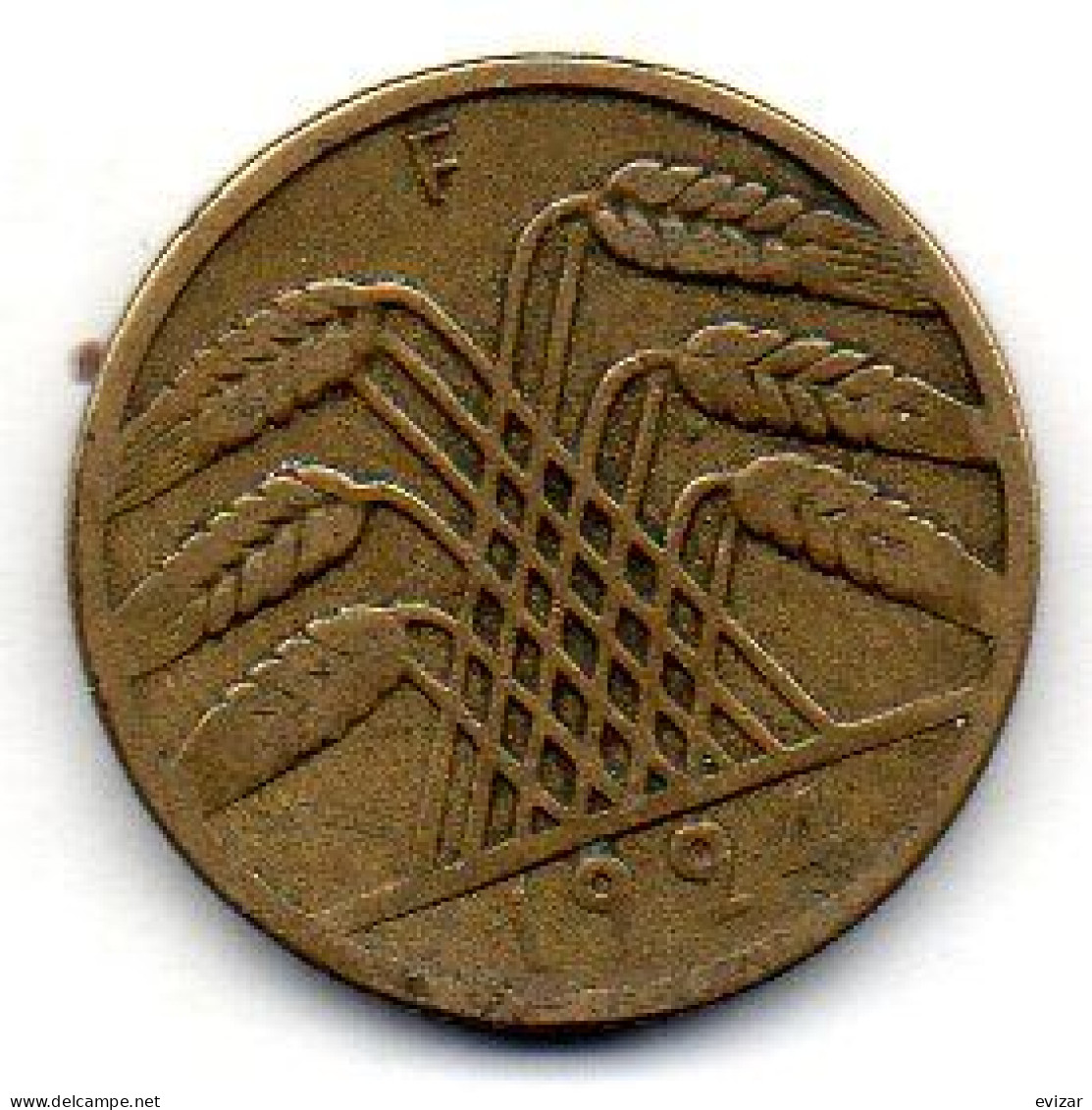 GERMANY - WEIMAR REPUBLIC, 10 Renten Pfennig, Aluminum-Bronze, Year 1924-F, KM # 33 - 10 Renten- & 10 Reichspfennig