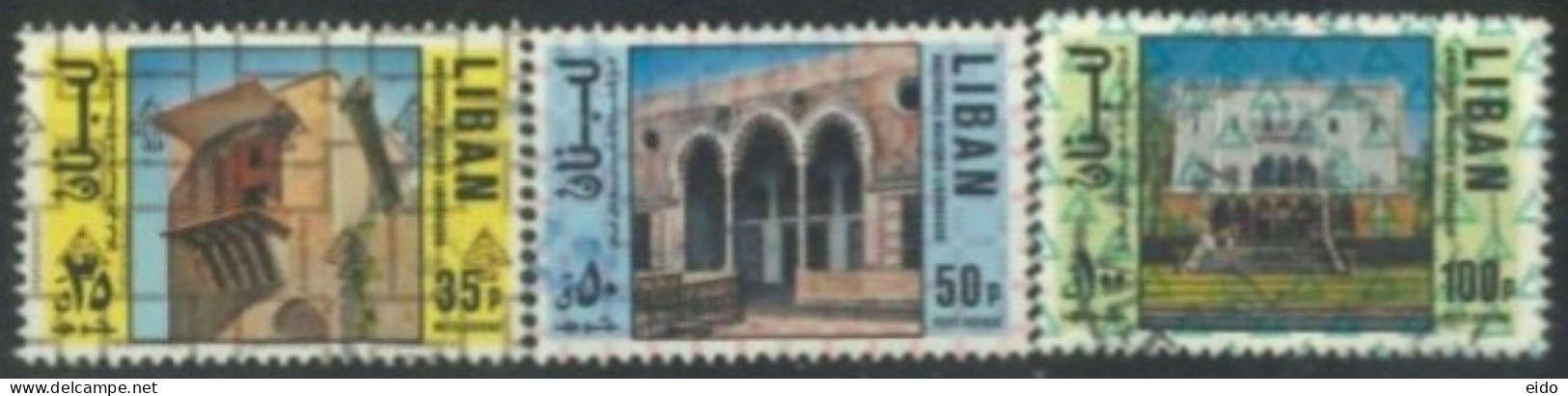 LEBANON. 1978, LEBANESE DOMESTIC ARCHITECTURE STAMPS ISSUES OF 1973 SURCHARG, COMPLETE SET OF 4, SG #1243/45 USED, - Liban