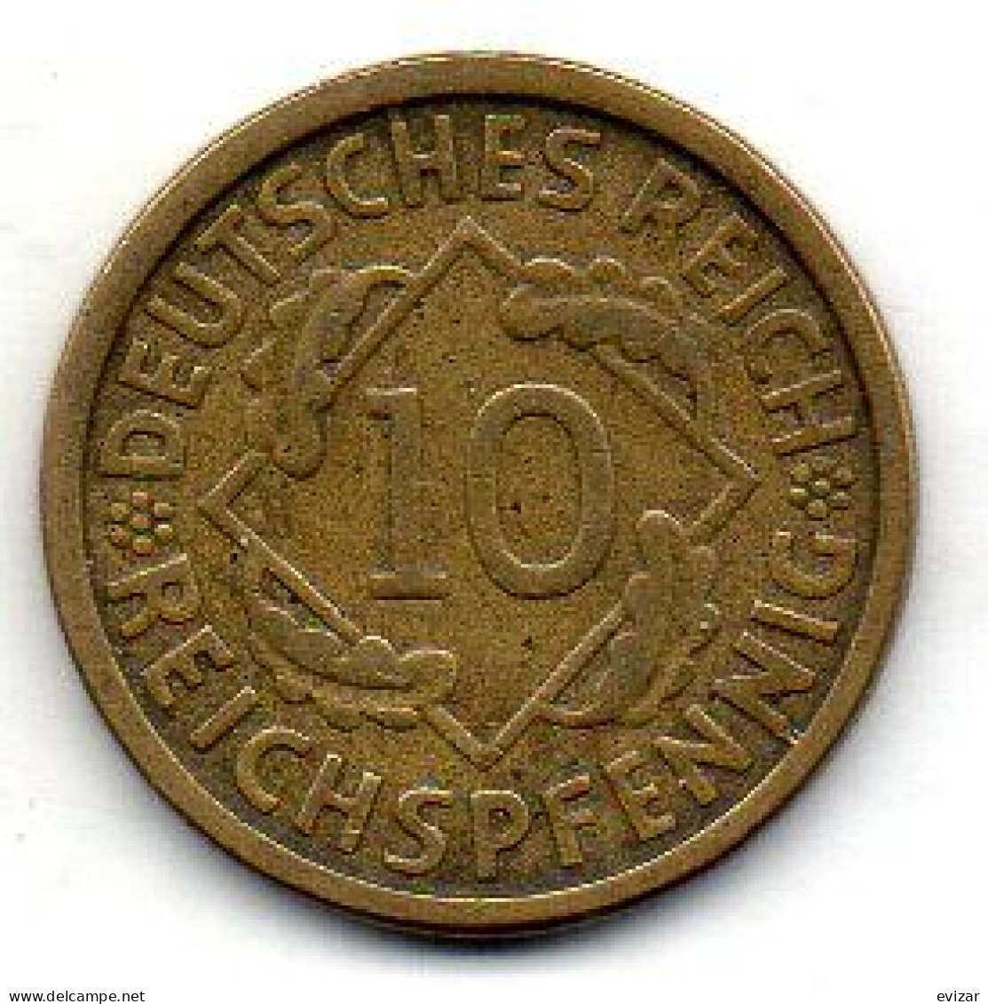 GERMANY - WEIMAR REPUBLIC, 10 Reichs Pfennig, Aluminum-Bronze, Year 1924-J, KM # 40 - 10 Renten- & 10 Reichspfennig