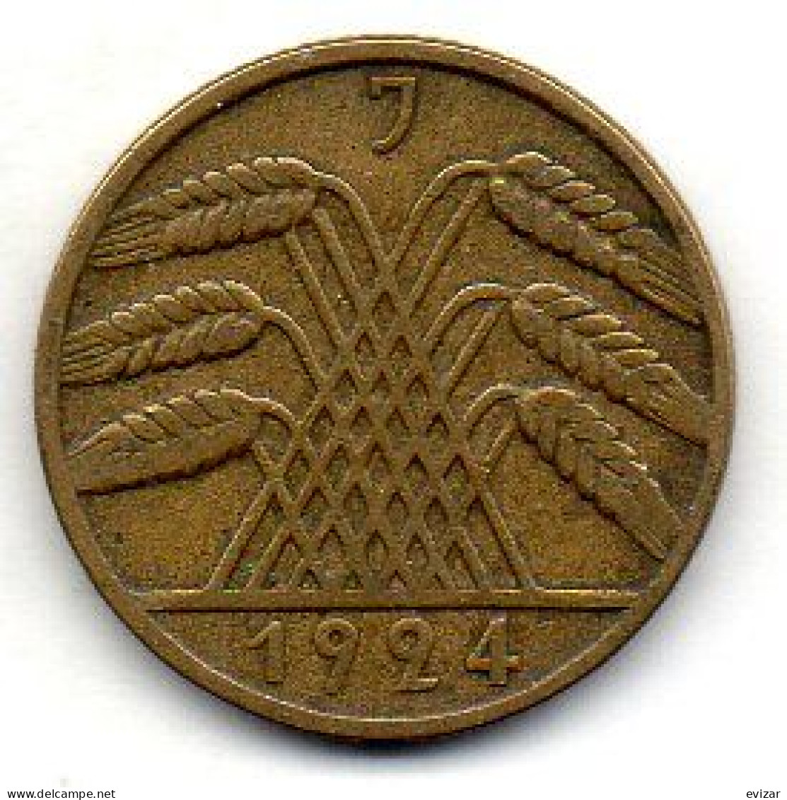 GERMANY - WEIMAR REPUBLIC, 10 Reichs Pfennig, Aluminum-Bronze, Year 1924-J, KM # 40 - 10 Renten- & 10 Reichspfennig