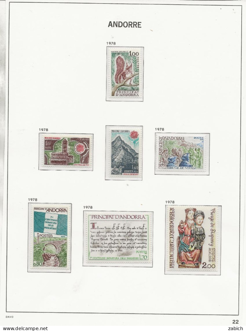 ANDORRE 1977 /1980 30 TIMBRES NEUFS SANS CHARNIERES - Unused Stamps