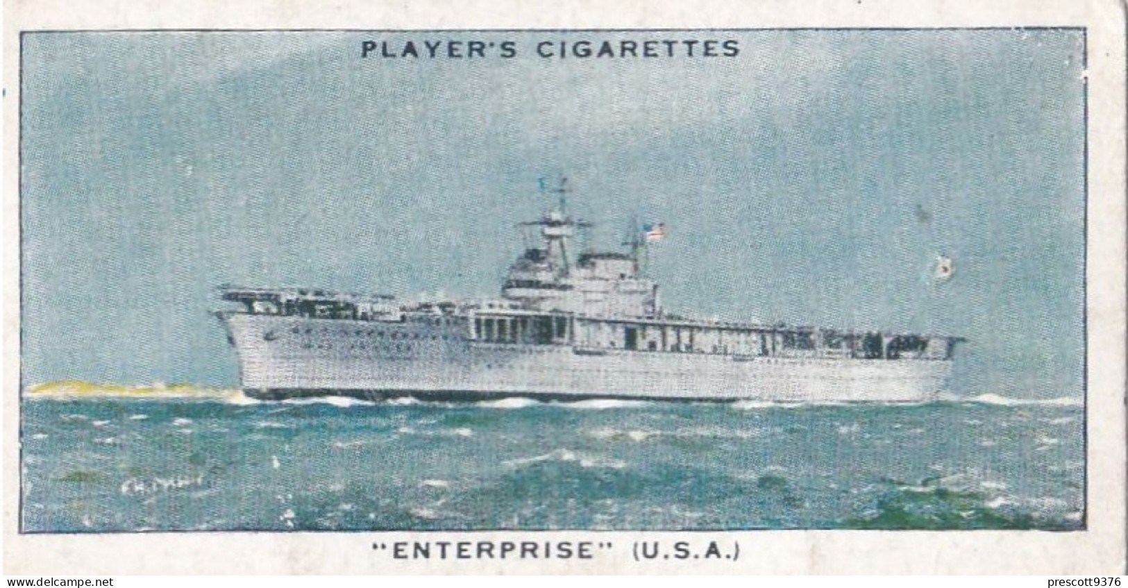 Modern Naval Dress.1939 - 47 USS Enterprise, USA Aircraft Carrier - Players Cigarette Card - Player's