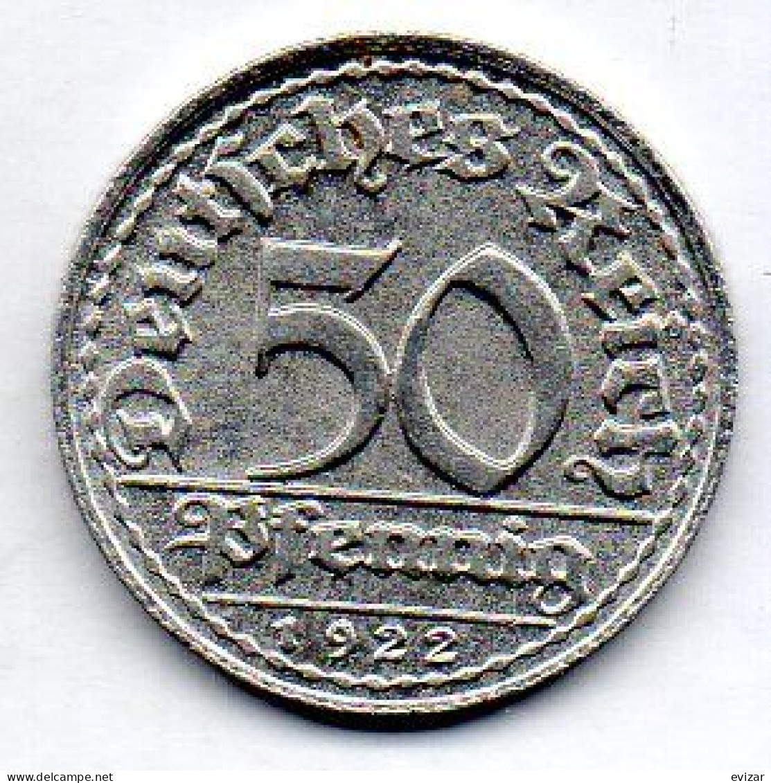 GERMANY - WEIMAR REPUBLIC, 50 Pfennig, Aluminum, Year 1922-D, KM # 27 - 50 Rentenpfennig & 50 Reichspfennig