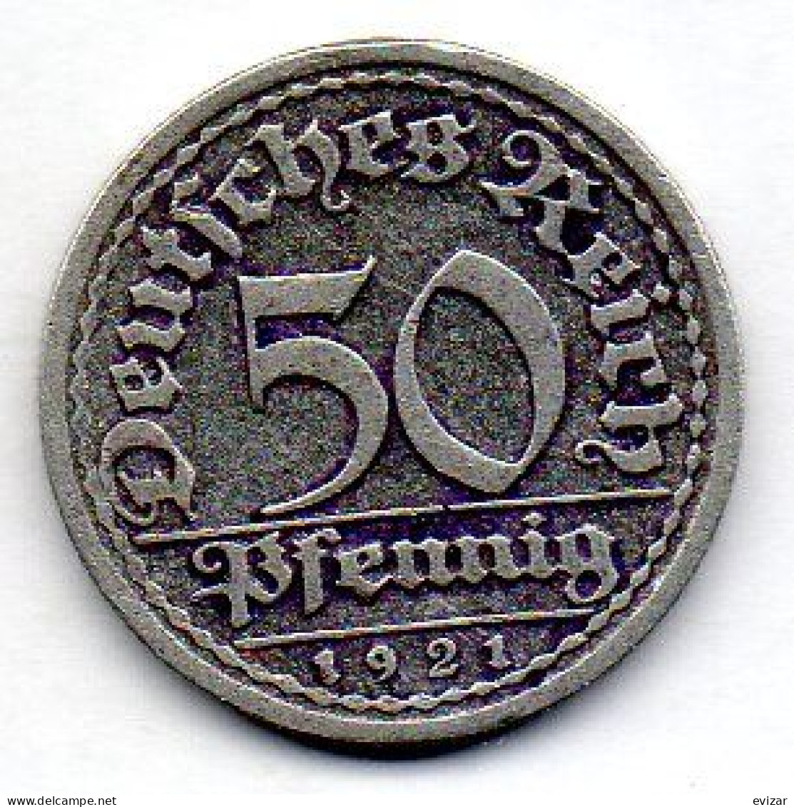 GERMANY - WEIMAR REPUBLIC, 50 Pfennig, Aluminum, Year 1921-F, KM # 27 - 50 Renten- & 50 Reichspfennig