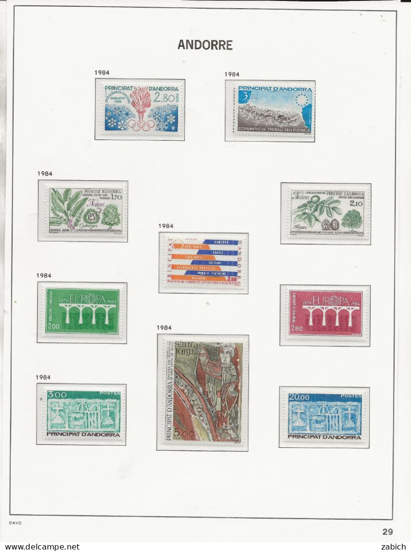 ANDORRE 1984 /1987  COMPLET 39 TIMBRES NEUFS SANS CHARNIERES - Nuevos