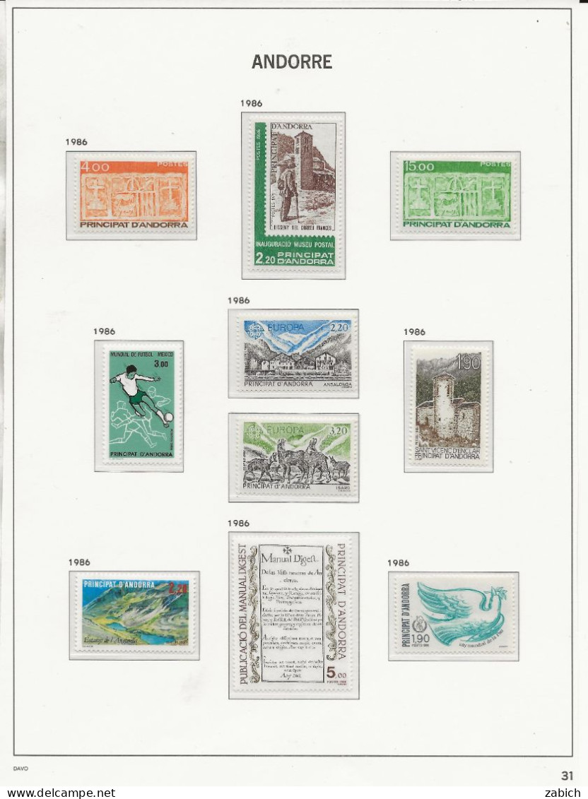 ANDORRE 1984 /1987  COMPLET 39 TIMBRES NEUFS SANS CHARNIERES - Nuovi