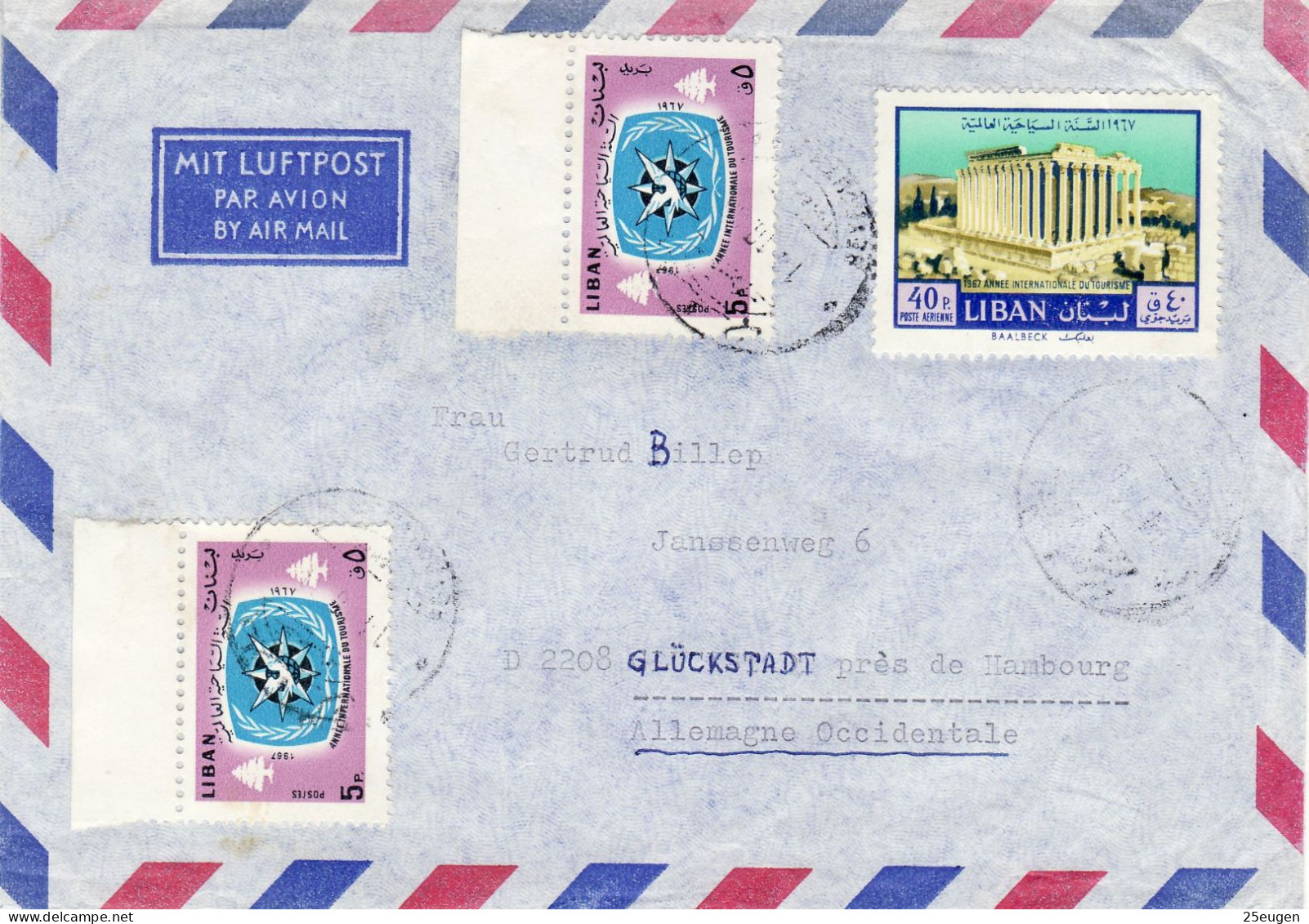 LEBANON 1967 AIRMAIL  LETTER SENT TO GLUECKSTADT - Lebanon