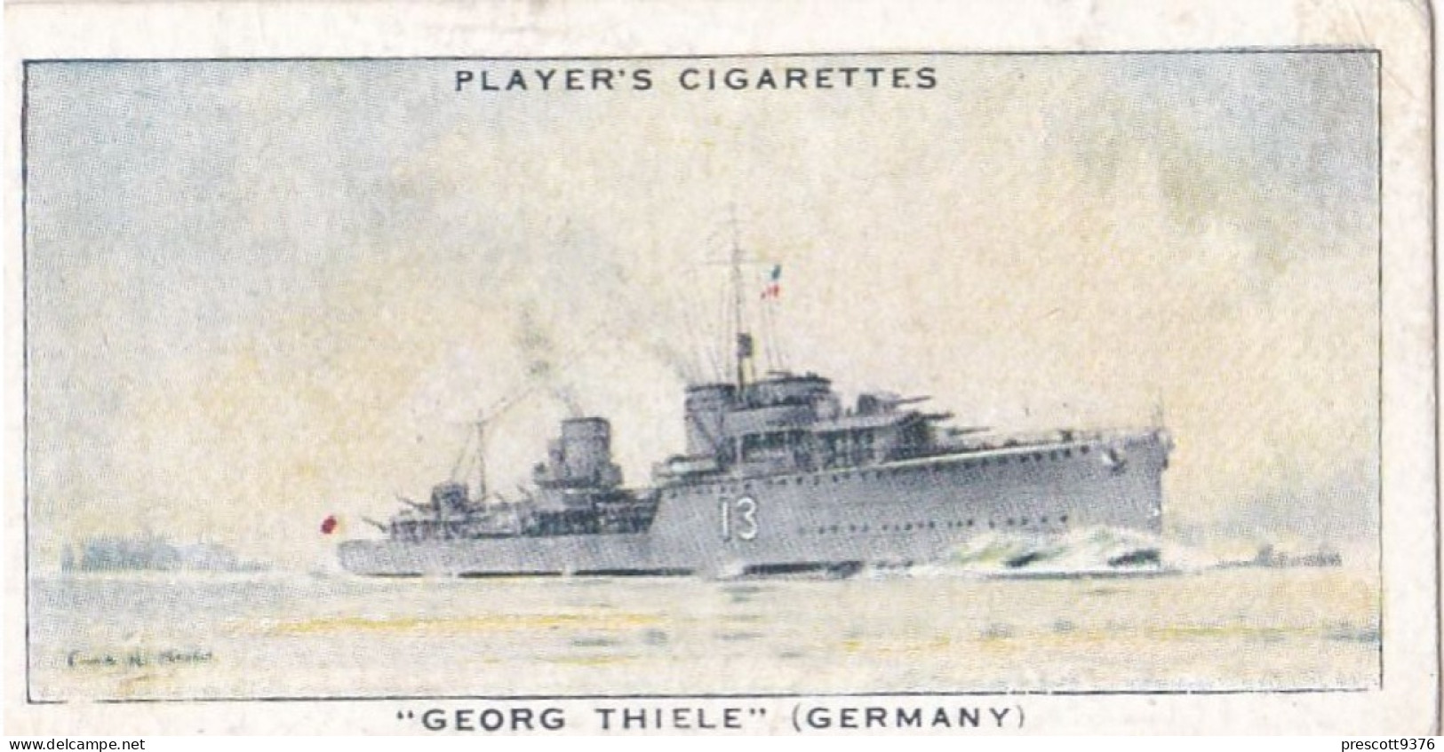 Modern Naval Dress.1939 - 26 Georg Thiele, Germany, Destroyer - Players Cigarette Card - Player's