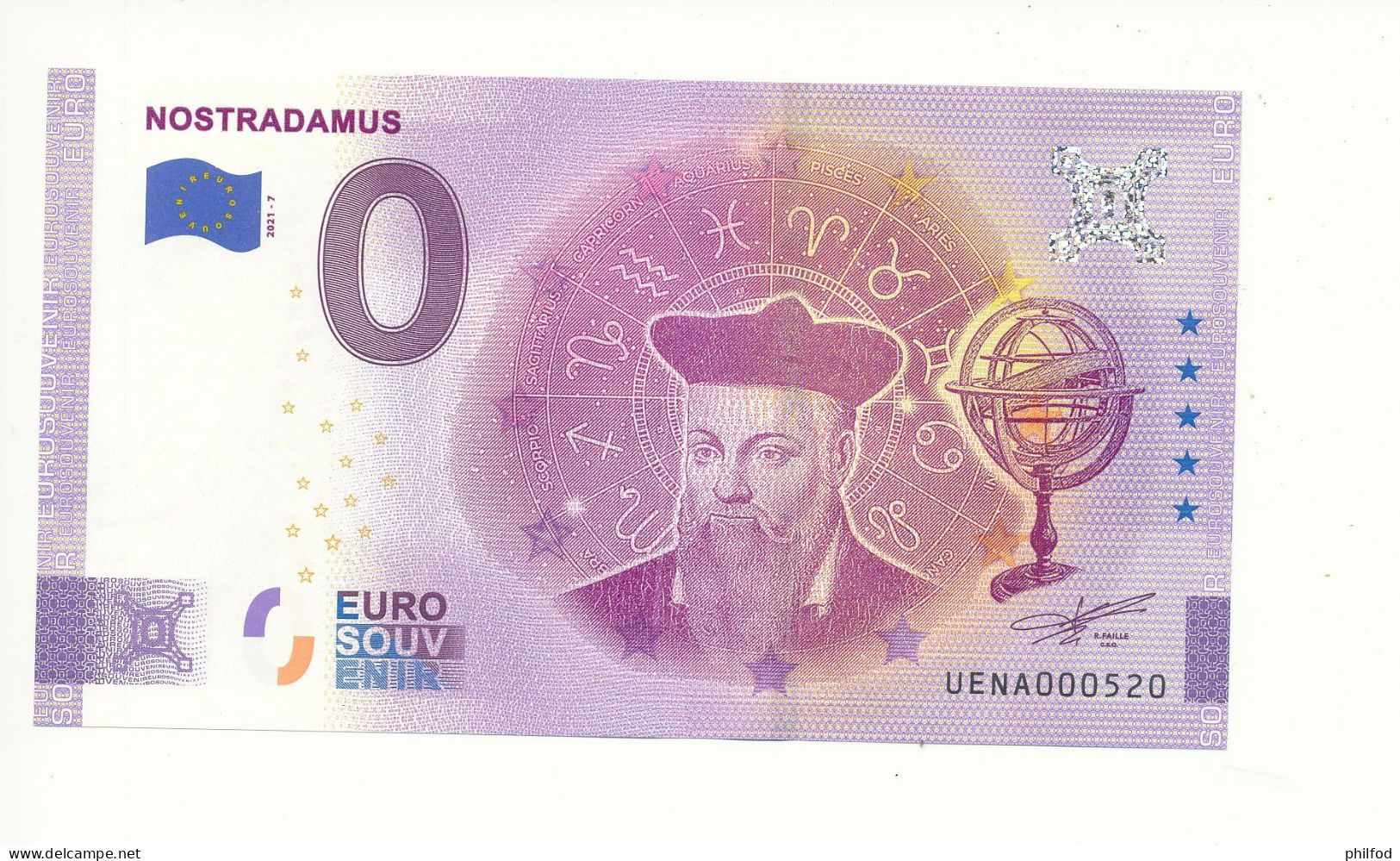 Billet Touristique  0 Euro  - NOSTRADAMUS - UENA - 2021-7 -  N° 520 - Autres & Non Classés