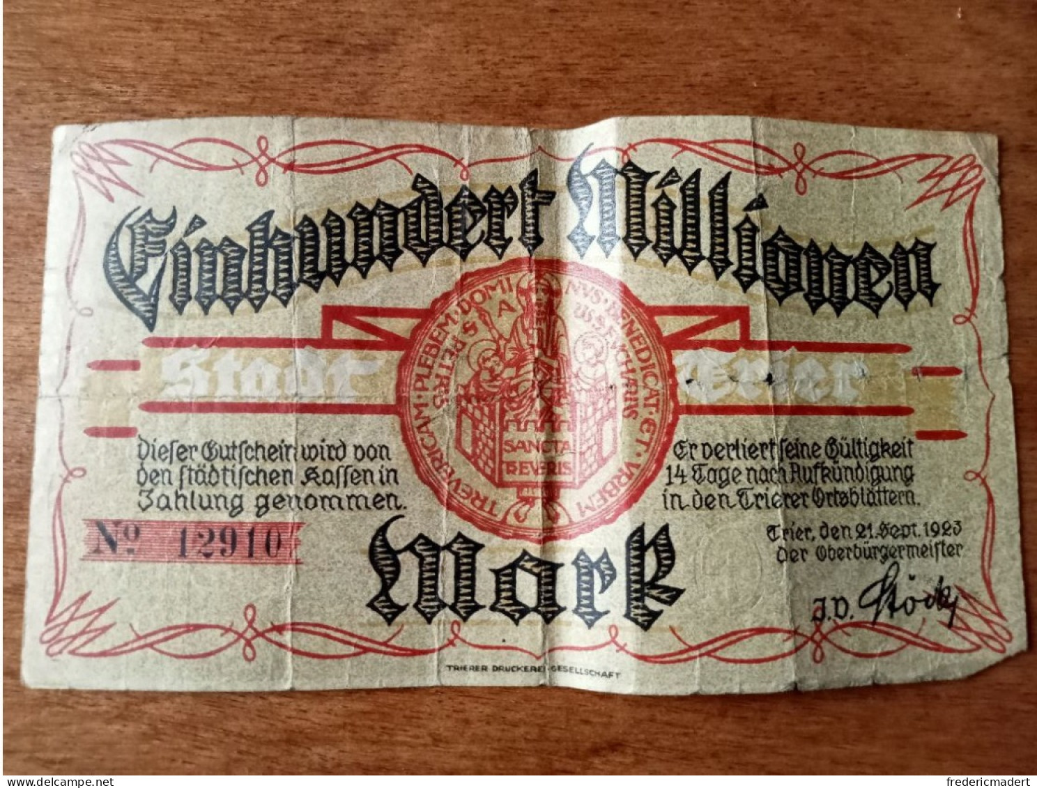 Billet De Cent Millions De Mark 1923 - Collezioni