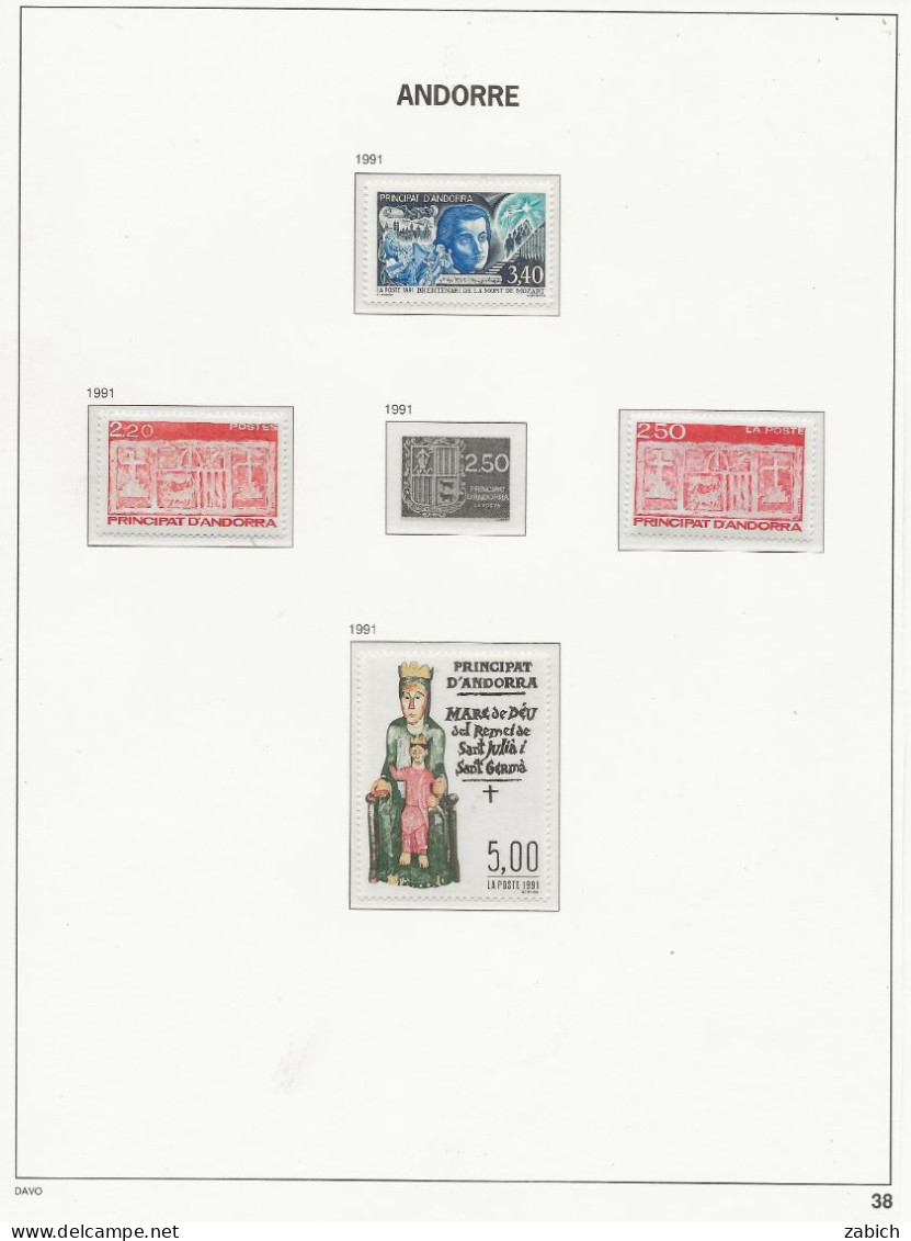 ANDORRE 1991 /1992  20 TIMBRES NEUFS SANS CHARNIERES - Neufs