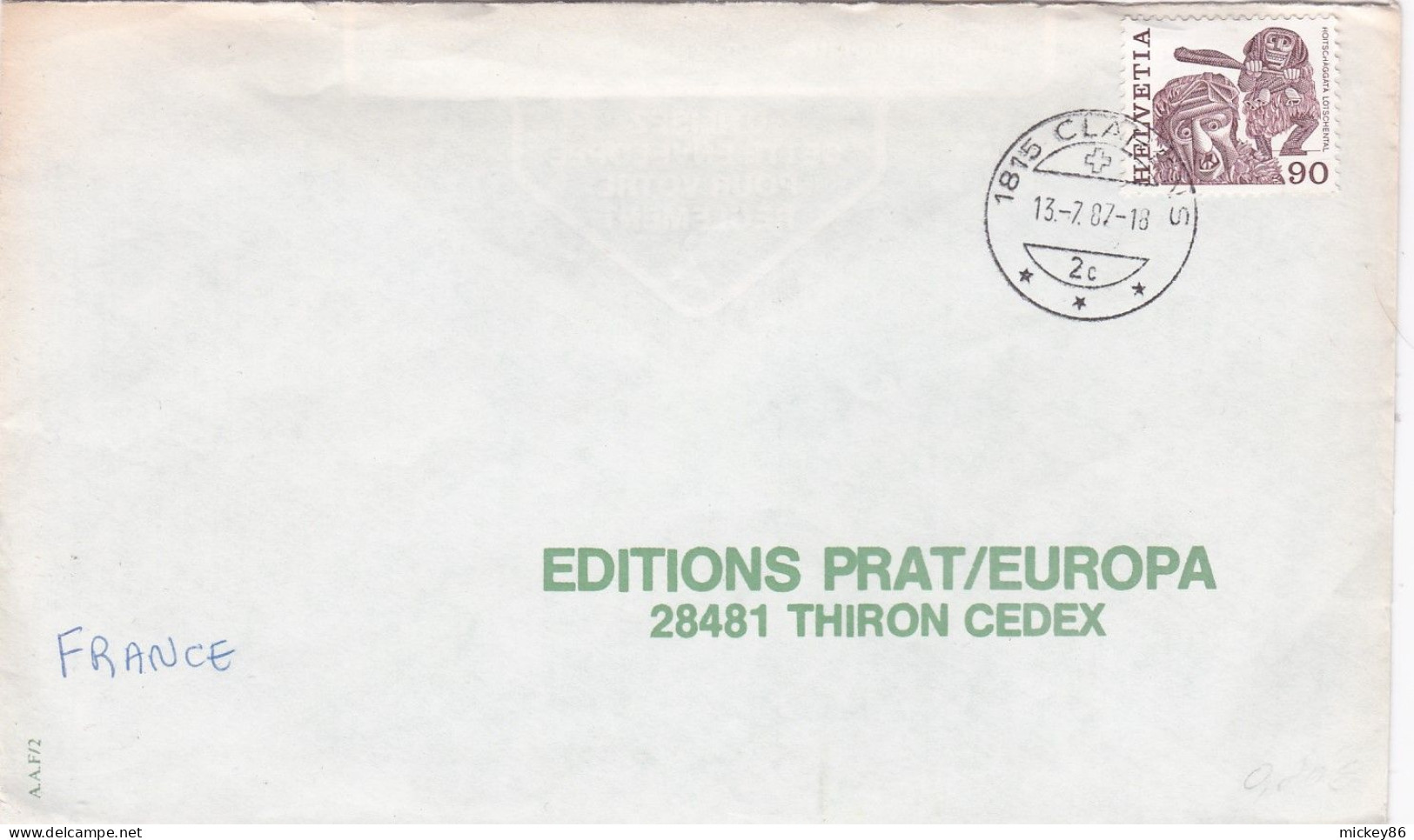 Suisse --1987--Lettre De CLARENS Pour  THIRON--28  (France) ..timbre Seul Sur Lettre  , Cachet  13-7-87........à Saisir - Brieven En Documenten