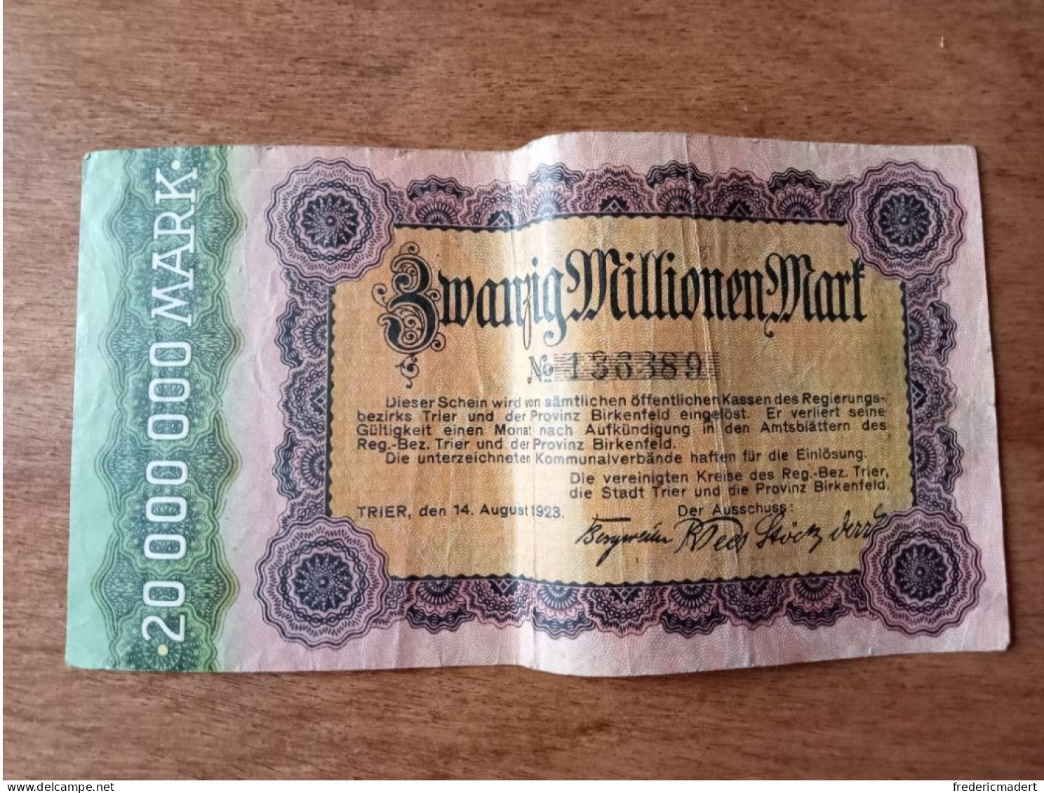 Billet De Vingt Millions De Mark 1923 - Verzamelingen
