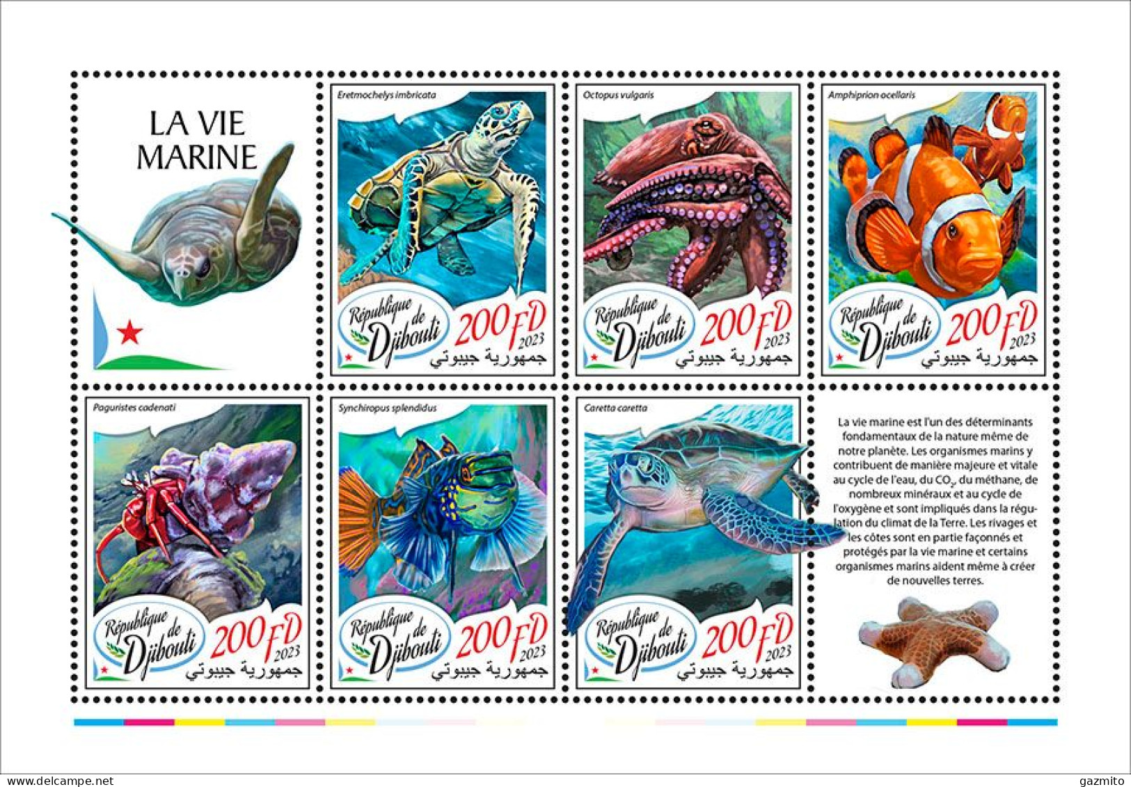 Djibouti 2023, Animals, Turtle, Fishes, Crabs, Sea Star, 6val In BF - Schalentiere