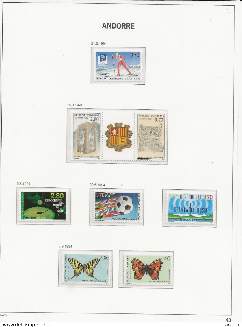 ANDORRE 1993 /1994  26 TIMBRES NEUFS SANS CHARNIERES - Neufs