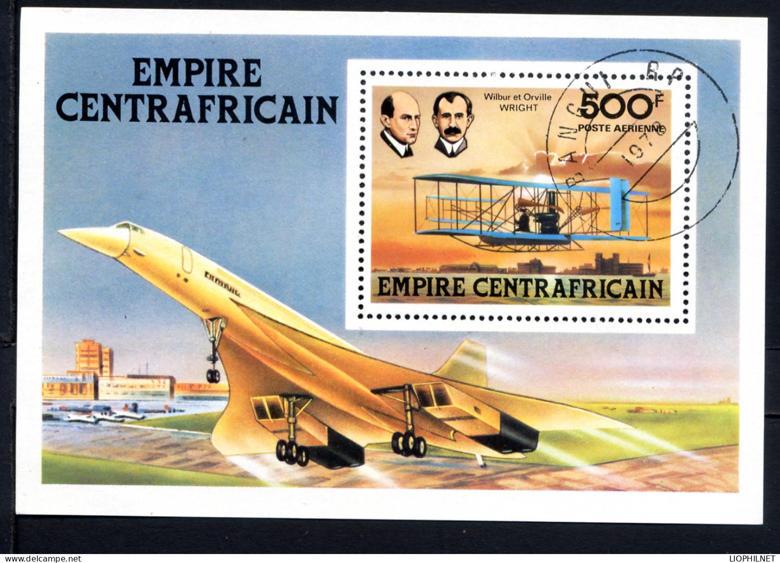 CENTRAFRIQUE 1978, Yv. 25, WRIGHT, Concorde ?, 1 Bloc, Oblitéré / Used. RblocCenW - Rembrandt