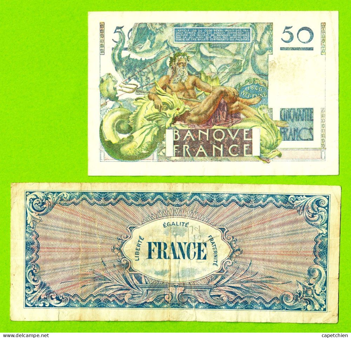 FRANCE / 2  BILLETS DE 50 FRANCS / LE VERRIER En TTB+ Et FIN DE GUERRE En B - 50 F 1946-1951 ''Le Verrier''