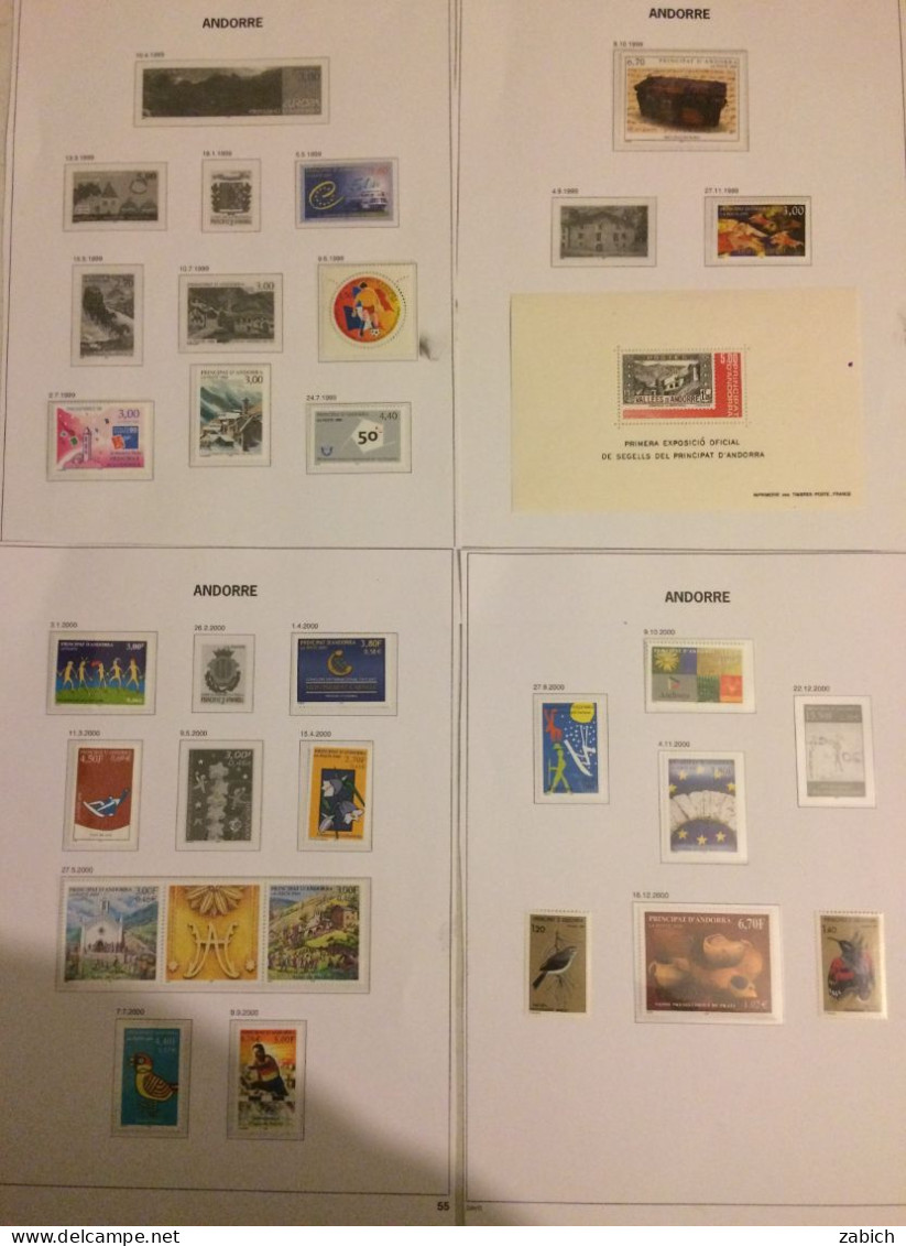 ANDORRE 1999 /2000  23 TIMBRES NEUFS SANS CHARNIERES + BLOC - Unused Stamps