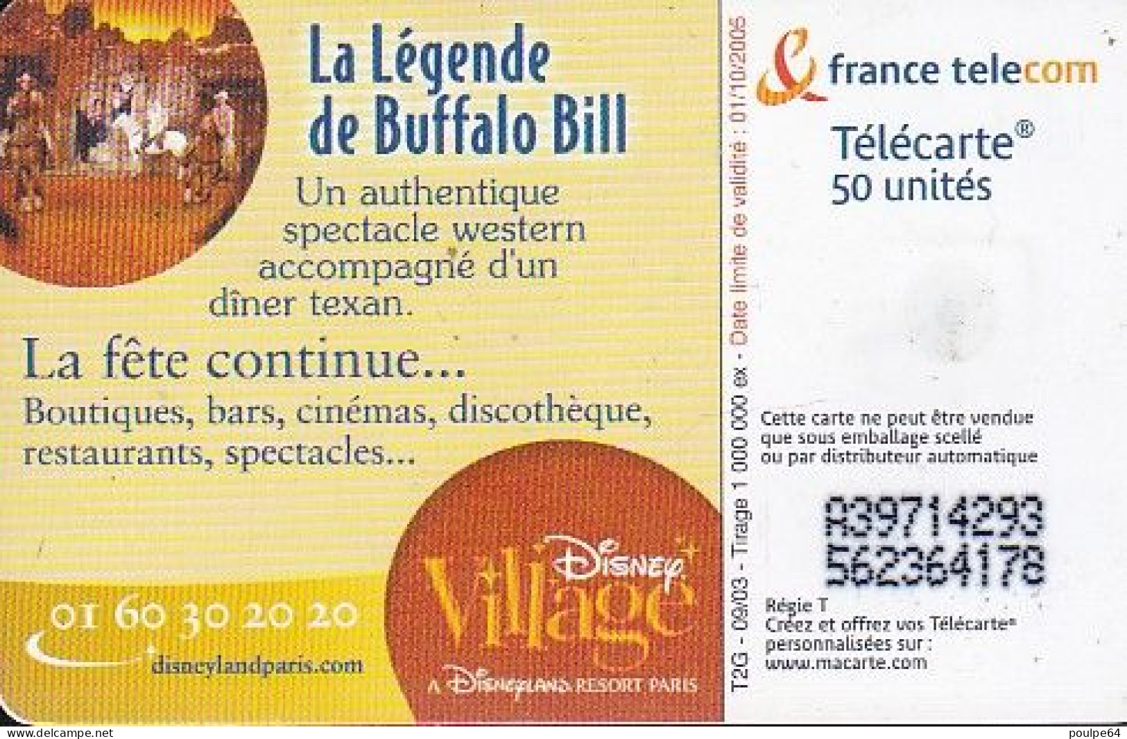 F1296C  09/2003 - DISNEYLAND " La Légende De Buffalo Bill " - 50 SO3 - 2003