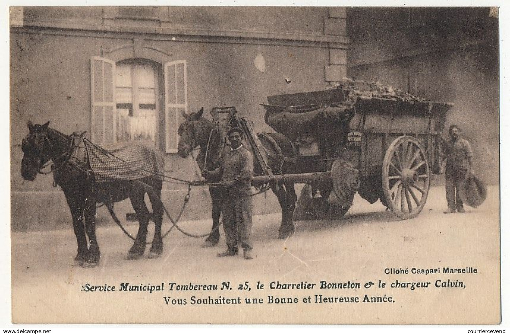 CPA - MARSEILLE (B Du R) - Service Municipal Tombereau N.25, Le Charretier Bonneton & Le Chargeur Calvin Vous Souhaitent - Cinq Avenues, Chave, Blancarde, Chutes Lavies