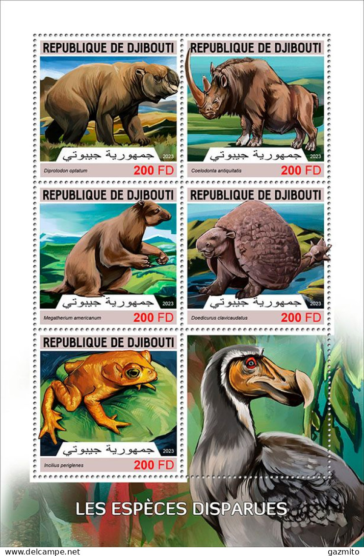 Djibouti 2023, Animals Extincted, Dodo, Frog, Rhino, 5val In BF - Rhinoceros