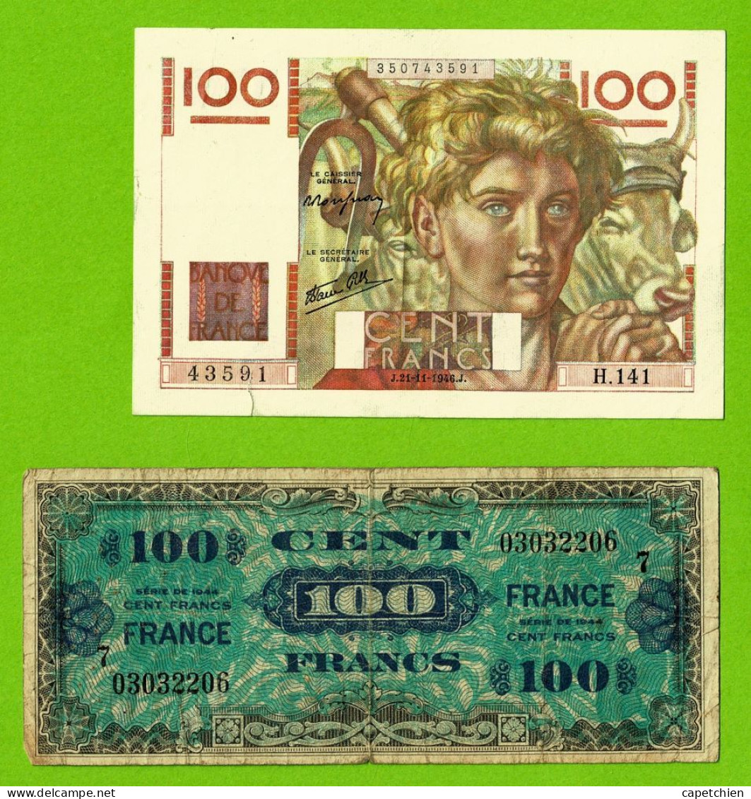 FRANCE / 2  BILLETS DE 100 FRANCS / JEUNE PAYSAN En SUP Et FIN DE GUERRE En B - 100 F 1945-1954 ''Jeune Paysan''