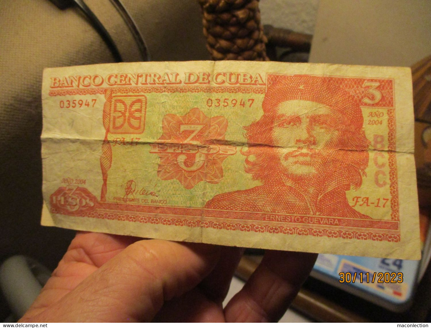Ancien Billet De Banque Republica De Cuba  Ernesto Che Guevara 3 Pesos 2004 - Cuba